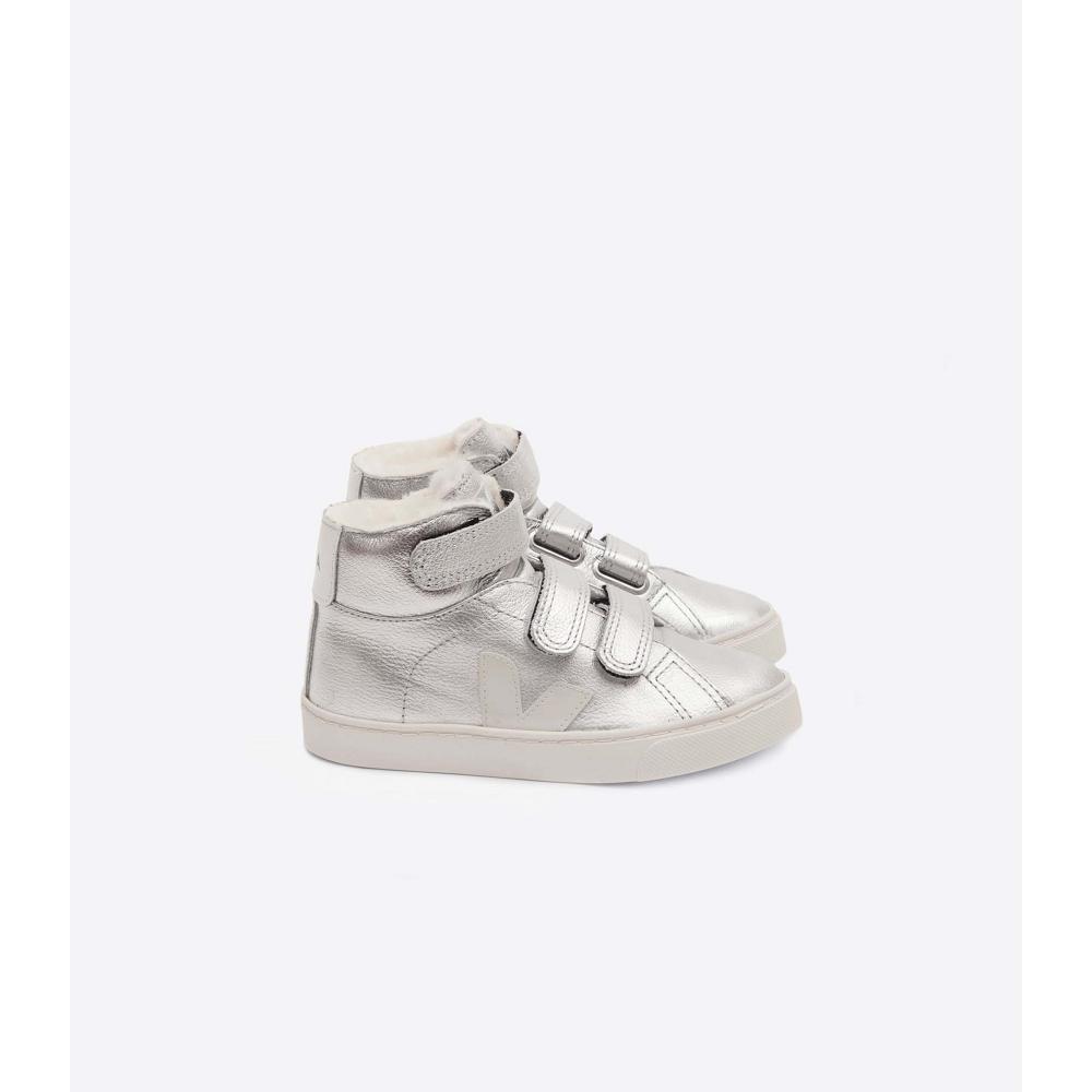 Veja ESPLAR MID FURED LEATHER Kids\' High Tops Silver | CA 690NWY